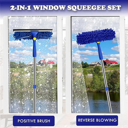 Window Cleaner Squeegee Kit - 2.38M (94ft) Cleaning Equipment with Long Handle 3 in 1 Extendable Window Cleaning Tool for High Windows,Glass,Home,Wall and Car
