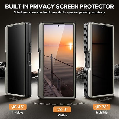 TONGATE for Samsung Galaxy Z Fold 6 Case with Privacy Screen Protector, [Compatible with MagSafe][Anti Spy] Shockproof Z6 Phone Case, Built-in Kickstand & Belt Clip & S Pen Holder for Z Fold 6, Tigray