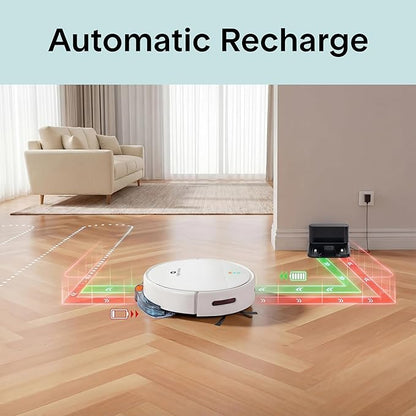 SereneLife Smart Robot Vacuum Cleaner and Mop Combo, App Control, 3 Cleaning Modes, Anti-Fall Sensors, Self-Charging, High Suction Ideal for Pet Hair, Carpet and Hard Floors, White