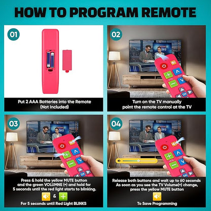 EZclicker Plus Big Button Universal TV Remote (Pink) Simple Easy to Use, Works with Major TV Brands (2xAAA Batteries Not Included)