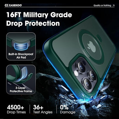 CASEKOO Designed for iPhone 14 Pro Case with Magnetic Invisible Stand [Military Drop Protection] [Compatible with MagSafe] Shockproof Slim Translucent Matte Pro Case 6.1 Inch, Green