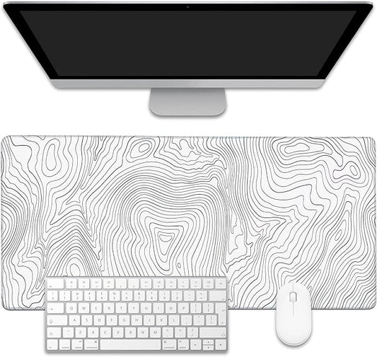 EOBKLAX Mouse Pad,Topographic Line Desk Mat for Desktop,Desk Pad with Non-Slip Base and Stitched Edge,Extended Mousepad for Office and Home 35.4X15.7 Inch