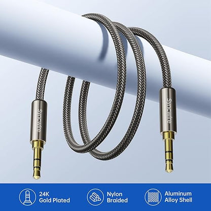 SYNCWIRE 3.5mm Nylon Braided Aux Cable, Audio Auxiliary Input Adapter Male to Male Cord for Headphones, Car, Home Stereos, Speaker, iPhone, iPad, iPod, Echo & More - 1.64ft/0.5m, Gold Brown