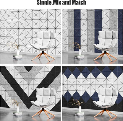 Sonicism 12 Pack X-Lined Acoustic Panels with Self-Adhesive, 12" X 12" X 0.4" Sound Proof Foam Panels, Decorative Soundproof Wall Panels, Sound Absorbing Tiles for Home & Offices (BlackBase+WhiteFace)