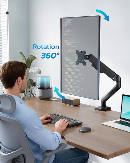 ARES WING Heavy Duty Single Monitor Arm - Fully Adjustable Monitor Mount for 40 34 32 27 Inch Ultrawide Screens Up to 26.4 lbs with Clamp/Grommet Desk Mount, 75/100 Vesa Mount, Black