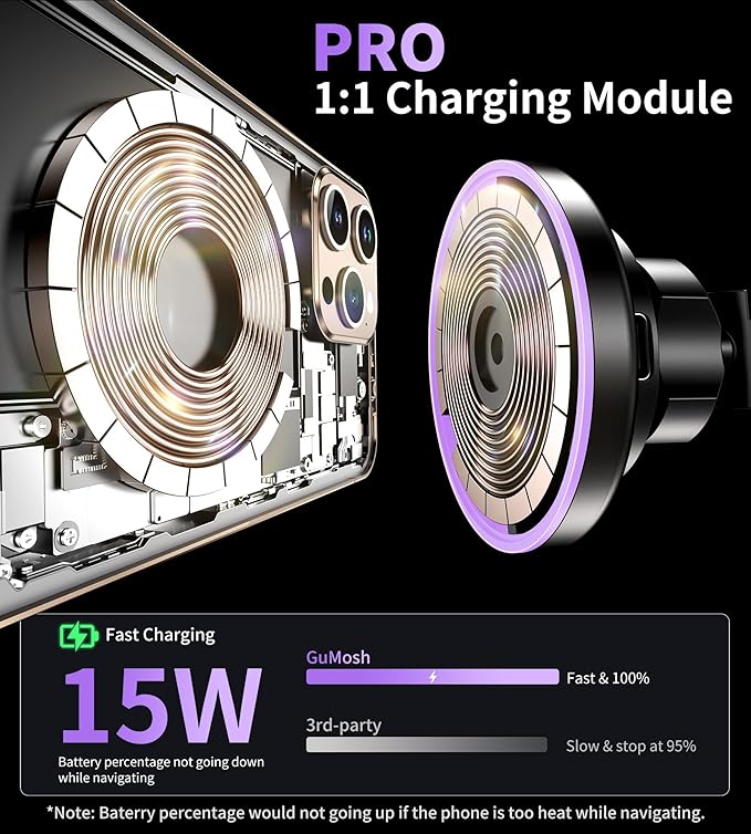 for MagSafe Car Mount Charger Dash Vent Windshield Wireless Car Charger with LED Light, Strong Magnetic Phone Holder for Car for iPhone 16 15 14 13 12 Series, Fit MagSafe Accessories (Purple)