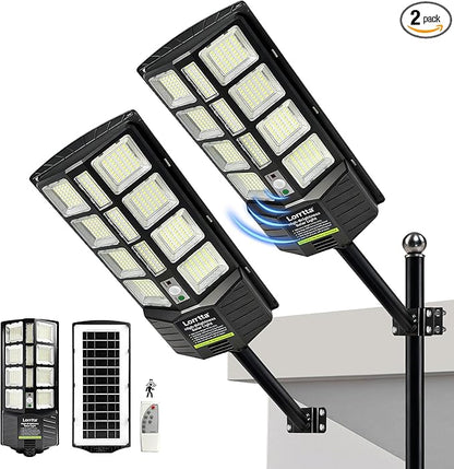 Lorrtta Solar Lights Outdoor Waterproof, 22 Inch Solar Street Light with 380 Ultra Bright 5730 LED, Solar Dusk to Dawn Lights with Remote Control, IP65 Motion Lights for Outside, Parking Lot (2 Pack)