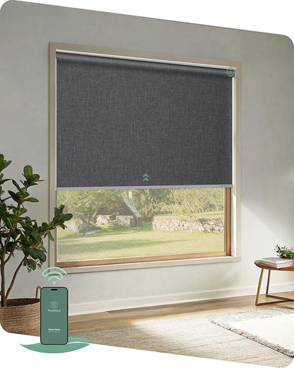 Yoolax Motorized Blinds App Control, Blackout Roller Shades for Windows, Cordless Automatic Shades Roller Window Blinds for Bedroom Living Room Office (Blackout Ashfall Gray, 26" W x 72" H)