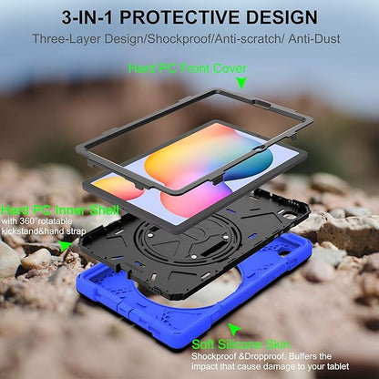 BRAECN for Samsung Galaxy Tab S6 Lite 10.4 Case 2024, Rugged Protective Case with Rotating Kickstand, Carrying Shoulder Strap, Handle Hand Strap, S Pen Holder for Galaxy Tab S6 Lite 10.4”2022-Blue