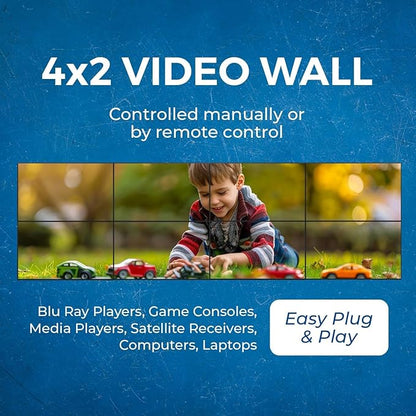 OREI 4K 8x8 Seamless HDMI Matrix Switch Video Wall Controller HDMI Processor Upto 4K 60hz 4:4:4 8-bit - HDMI 2.0, HDCP 2.2, 18 Gbps, UltaHD 4x2, 2x2, 1x4, 1x2, 4x1 Remote Control (UHDS-808VW)
