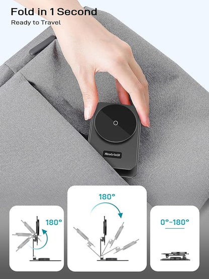 Compatible with MagSafe Charger, 15W MagSafe Charger Stand, 360°Rotation Base Adjustable Foldable Wireless Charger for Samsung Galaxy S25 Ultra/Z Fold7/Flip7/iPhone 16/Pixel 10 Pro/Pixel 10 Pro Fold