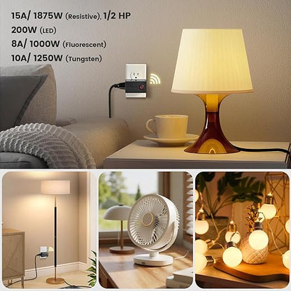 SURAIELEC Remote Control Outlet, Wireless Light Switch, Decorator Rocker Wall Switch, 15 AMP, 100ft RF Range, No Wiring No WiFi, for Plug in Pendant Light, Lamp, Small Electrical Appliance, Black