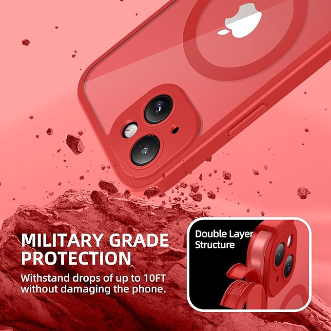 BERFY Magnetic for iPhone 14 Case, Compatible with MagSafe, Built-in Privacy Screen Protector and Upgraded Camera Protection, Anti-Spy Full Body Shockproof Phone Case for 14 6.1", Red