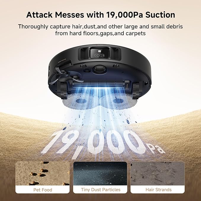 Mova P50 Pro Ultra Robot Vacuum and Mop, 19,000Pa Suction with Anti-Tangle Brush, Removable & Liftable Mop for Carpet & Floor, 167℉ Mop & Washboard Self Drying & Cleaning, Auto Empty & Refill, Black