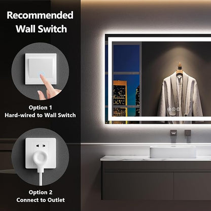 YEELAIT 60x40 Inch LED Bathroom Mirror with Lights Front and Backlit Lighted Vanity Mirror for Bathroom Wall with 3 Colors Dimmable Anti-Fog Memory Shatter-Proof IP54 Waterproof Horizontal/Vertical