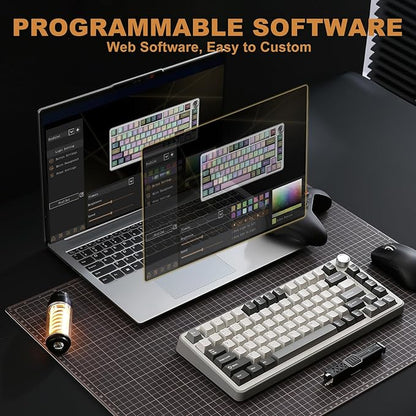 YUNZII B75 PRO Wireless Mechanical Keyboard,75% Layout with Knob,Hot Swap Gasket Custom Structure,Creamy Pre-lubed Switches,RGB Backlit,Bluetooth/Type-C/2.4G for Win/Mac(Cocoa Cream V2 Switch,Grey)