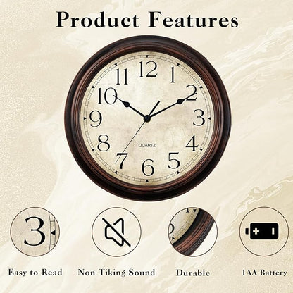 KECYET Wall Clock Battery Operated Vintage Silent Non-Ticking Analog Wall Clocks 8.5 Inch Small Retro Clock Decorative for Kitchen Bathroom Bedroom Home Office (Bronze)