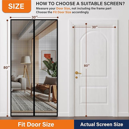 Magnetic Screen Door，Fiberglass Screen Door Mesh，Keep Bugs Out, Heavy-Duty Mesh Curtain,Pet and Kid Friendly, Works with Front Doors, Sliding Doors（38x83 Inch Fiberglass