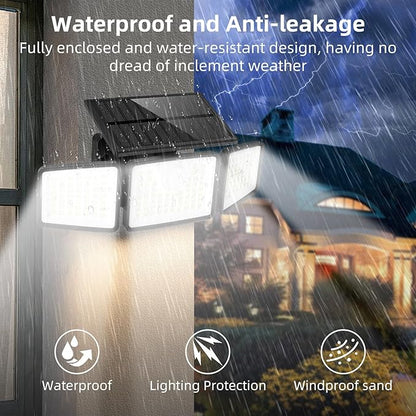 daphino 2500LM Solar Lights Outdoor with Motion Sensor,3 Head 270° Wide Angle Street Area Lights, IP65 Waterproof Security Lighting with 3 Modes(Non-Remote,2 Pcs)