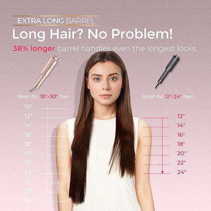 Upgraded Automatic Rotating Curling Iron - TYMO CurlPro Plus Long Barrel Curling Wand for Long Hair, Ceramic Hair Curler for Women, Anti-Scald, 600M Ionic, Dual Voltage, Gold Blush, 1 1/4 Inch
