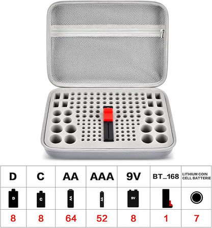 Battery Organizer Case, 150+ Batteries Storage Holder Container with Tester Garage Organization Box for AA AAA 9V C D Lithium 3V LR44 CR2016 CR1632 CR2032 CR2025 (Not Includes Battery Pack)-Gray