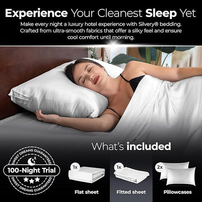 Silvery Silver Infused Bed Sheets Set - Award-Winning Self-Cooling Fabric with Self-Cleaning Silvery Technology™ That Stays Fresh 3X Longer for Hygienic Sleep (White, Queen)