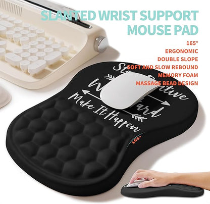 KUOSGM 2-in-1 Ergonomic Set, Wave Rise Keyboard Wrist Rest and Massage Bulge Slope Mouse Pad Wrist Support, Cushion Memory Foam Integrated to Relieve Wrist Pain, Stay Positive