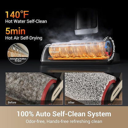 dreame H14 Cordless Vacuum Mop, 180° Lie-Flat Wet Dry Vacuum cleaner, 140°F Brush Washing, Fast Hot Air Drying in 5Mins, Smart Hard Floor Cleaner Machine with Powerful Suction, Great for Sticky Messes