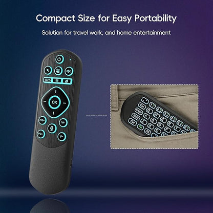 iPazzPort Air Mouse Remote with Keyboard, 2.4G Wireless & Bluetooth Backlit Controller, 7-Color LED, Rechargeable Type-C, IR Learning for Smart TV, Android Box, PC, HTPC