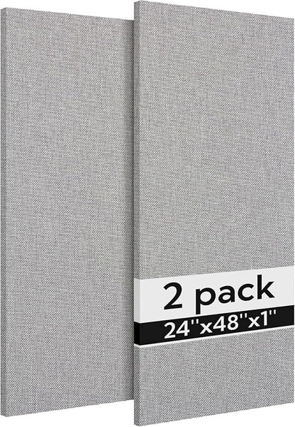 Olanglab Acoustic Panels 2 Pack, 48''x24'' Large Sound Panels, Fabric Wrapped Sound Proof Foam Panels for Walls, Sound Absorbing Panels for Recording Studio Acoustical Treatments (Light Grey)