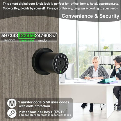 iulock IU-20 Code Door Lock, Electronic Door Knob with Keypad and Key, Auto Lock, Waterproof, Passage Function, Long Battery Life,50 Codes, Easy to use and Install for Office/Warehouse/Bedroom/Garage