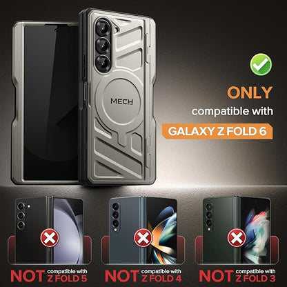 TONGATE for Samsung Galaxy Z Fold 6 Case with Privacy Screen Protector, [Compatible with MagSafe][Anti Spy] Shockproof Z6 Phone Case, Built-in Kickstand & Belt Clip & S Pen Holder for Z Fold 6, Tigray