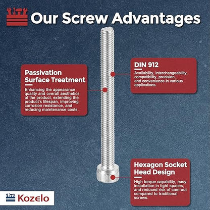 Kozelo 10pcs Socket Head Cap Screws - [M6-1 x 70mm] 304 Stainless Steel Allen Socket Drive for Electrical Motor 3D Printing Fan Engine Replacement Use, Silver