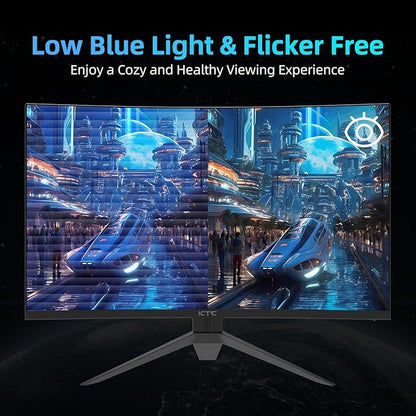 KTC 27 inch WQHD 180Hz 1ms Curved Gaming Monitor 1440P 144Hz Monitor 132% sRGB HVA FreeSync DisplayPort/HDMI/USB VESA Computer Monitor for Gamers (DP Cable Included)