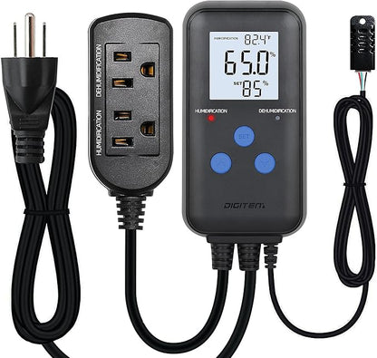Digital Humidity Controller, Pre-Wired Humidity Controlled Dual Stage Outlets for Mushroom Growing, Reptile, Grow Tent, Humidifier/Dehumidifier