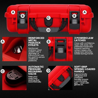 NANUK 910 Hard Case with Customizable Cubed Foam, IP67 Waterproof, Dustproof and Impact Resistant, 14.3” x 11.1” x 4.7”, Rugged Construction for Ultimate Protection, Made in Canada – Red