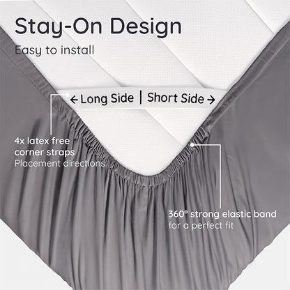Bambaw 100% Viscose Derived from Bamboo Fitted Sheet Full Size, Cooling Fitted Sheets Only, Full Mattress Fitted Sheet Only, 15’’ Deep Gray Fitted Sheet Full, Soft Fitted Sheet with Straps (Dark Gray)