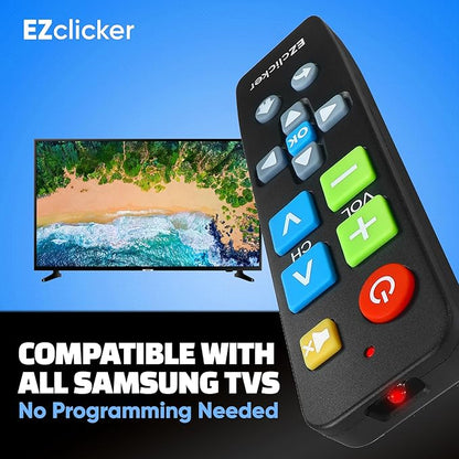 Samsung Replacement TV Remote Compatible with Samsung TV's ONLY (Black) Big Button TV Remote Control, Simplified and Easy to Use (2xAAA Batteries not Included)