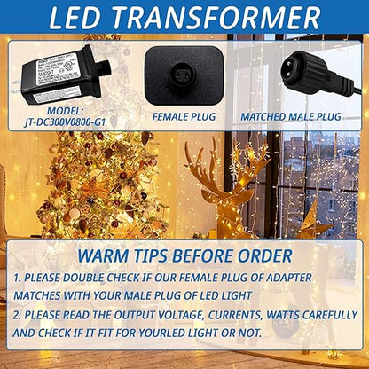 30V 0.8A LED Controller with Extension Cord, Replacement Model JC-DC300V0800-G1 Class 2 Power Supply IP44 Low Voltage Transformer for Christmas Light