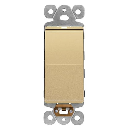 LIDER Minimalist Design Matte Finish Lighted Decorator Switch, Frameless Paddle Light Switch with Locator Light, Grounding Screw, 3-Way or Single Pole, 15A 120V, UL Listed, LS15-3W-GD, Gold