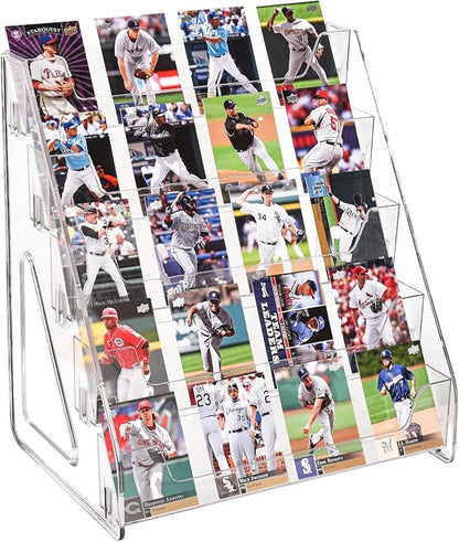 CELSOL 2 Pack Upgraded 5 Tier Acrylic Card Display Stand, Clear Display for Greeting Cards, Sports Cards, Postcards, Stickers & Brochures, Easy Snap-On, Increased Height & Thickness for Better Presentation