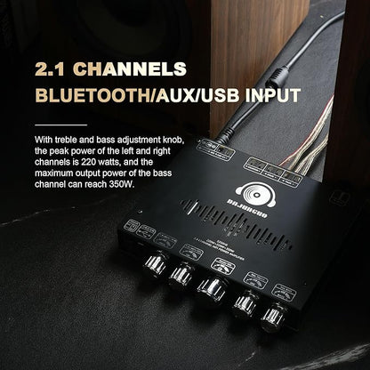 S350HS TPA3251 Bluetooth Power Amplifier Board with Subwoofer 2.1 Channel 220W×2+350W, 12V-38V Audio Power Amplifier Module with Treble and Bass Control,Black (S350HS)