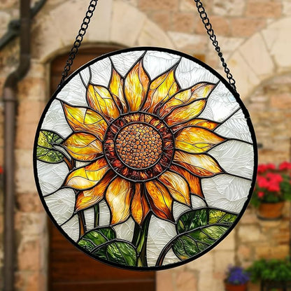 DASTOLL Stained Glass Window Hanging - Sunflower Flower Suncatcher Ready to Hang Window Doors Home Decoration and Christmas, Mother's Day Birthday Gifts for Women, Men, and Mom 11.8x11.8 in