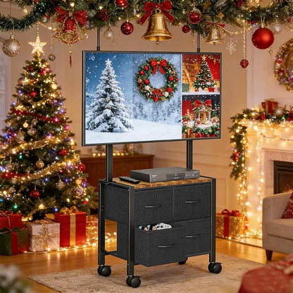 JKsmart Mobile TV Cart Rolling TV Stand Holder with 4 Drawers, for 23-60 inch Flat/Curved Screens,Portable Corner Floor TV Stand on Wheels, Holds Up 88Lbs with Shelf, for Living Room Bedroom