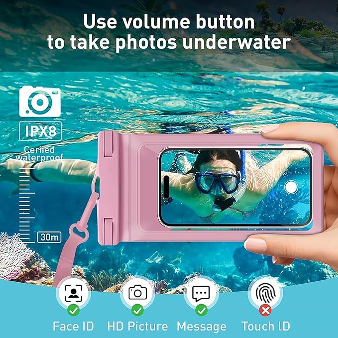 Universal Waterproof Phone Case,with Inside Card Pack,Large Dry Bag Up to 8.3",Compatible with iPhone 16 15 14 13 Pro Max, IPX8 Cellphone Travel Beach Essentials for Beach, 2 Pack-Black &Pink