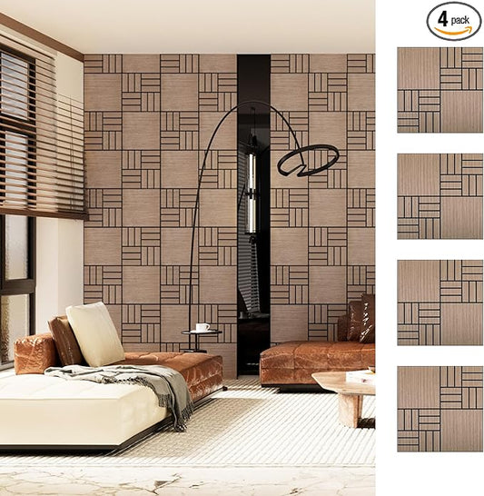 ARMURO 4 Packs Acoustic Wall Panels - Self-Adhesive 3D Wood Slat Wall Panel- Peel and Stick Sound Absorbing Panels for Noise Reducing - Feature Wall Decor for Home & Office