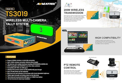 AVMATRIX TS3019-6 200 Meter Wireless Multi-Camera Tally System with 1x Tally Box and 6X Tally Lamps