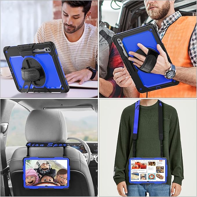 SEYMAC stock Case for Samsung Galaxy Tab S10 Ultra / S9 Ultra Tablet Case 14.6'' with Screen Protector, Pencil Holder, 360 Rotate Stand, Hand Strap, Shoulder Strap, Blue1