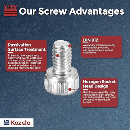 Kozelo 50pcs Socket Head Cap Screws - [M4-0.7 x 6mm] 304 Stainless Steel Allen Socket Drive for Electrical Motor 3D Printing Fan Engine Replacement Use, Silver