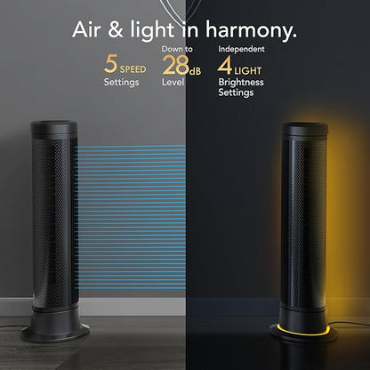 Vornado ARA® Oscillating Tower Fan with Ambient Light and Remote, 40 Inch, Quiet Powerful Standing Fan, 5 Speeds, Touch Control, Illuminated Air Circulator Fan for Bedroom and Home, Black